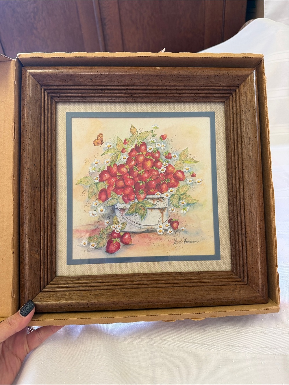 Ava Freeman Red Strawberry Bouquet Wall Art with Green Leaves - Watercolor Print